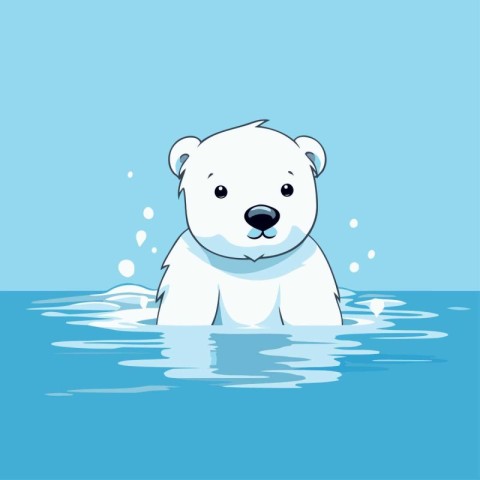 Polar bear in the water. Vector illustration of a cartoon charac