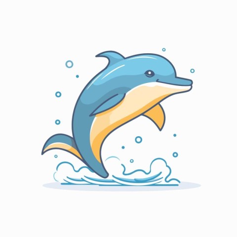 Dolphin jumping out of water. Vector illustration in flat style.