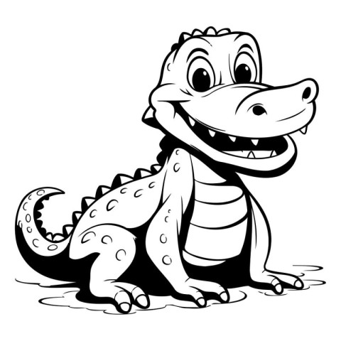 Cute crocodile - black and white vector illustration for colorin