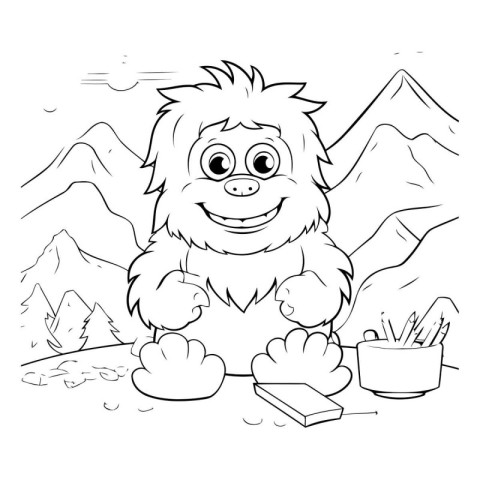 Black and White Cartoon Illustration of Funny Lion Character or