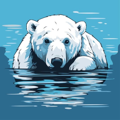 Polar bear in the water. Vector illustration of a polar bear.