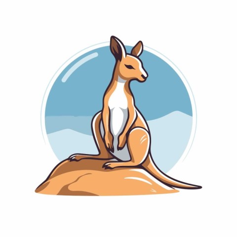 Kangaroo on the rock. Vector illustration in cartoon style.