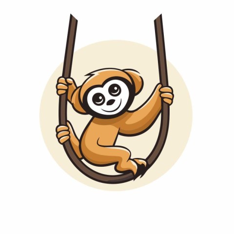 Monkey hanging on a rope. Vector illustration isolated on white