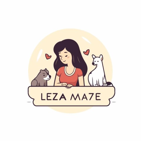 Vector illustration of a woman with cat and dog in love. Flat st