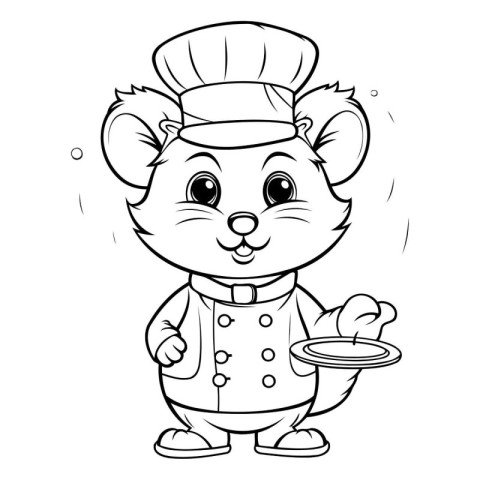 Black and White Cartoon Illustration of Mouse Chef Character for