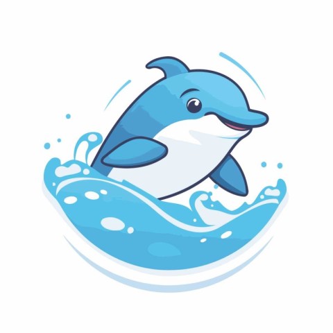 Cute cartoon dolphin jumping out of the water. Vector illustrati