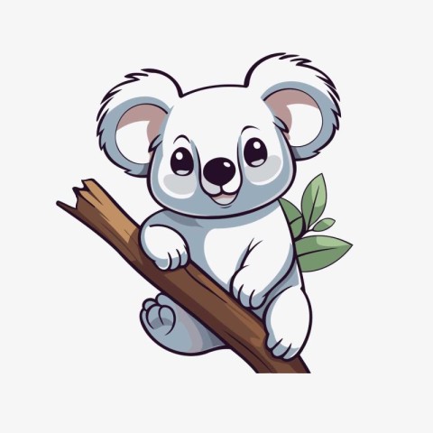 Cute koala cartoon on a tree branch. Vector illustration.