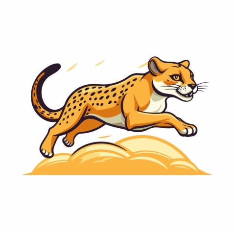 Cheetah running on the hill. Vector illustration isolated on whi