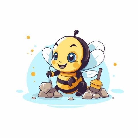 Cute cartoon bee with a bucket of honey. Vector illustration.