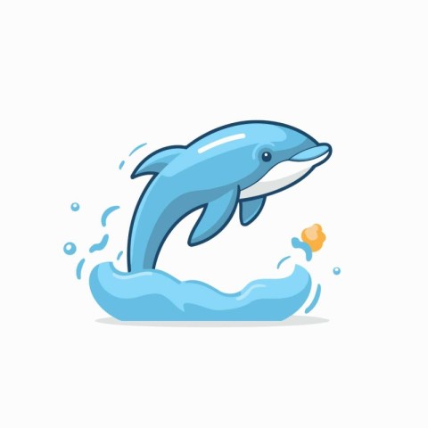 Cartoon dolphin jumping out of water. Vector illustration in fla