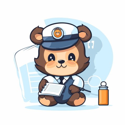 Cute animal police officer with clipboard and bottle of water ve