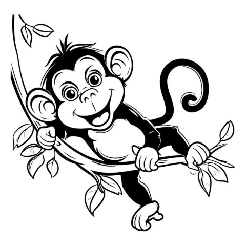 Monkey - Black and White Cartoon Mascot Character Illustration