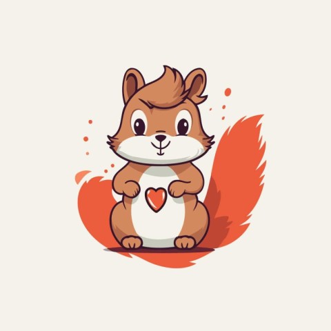 Cute squirrel with a heart. Vector illustration in cartoon style