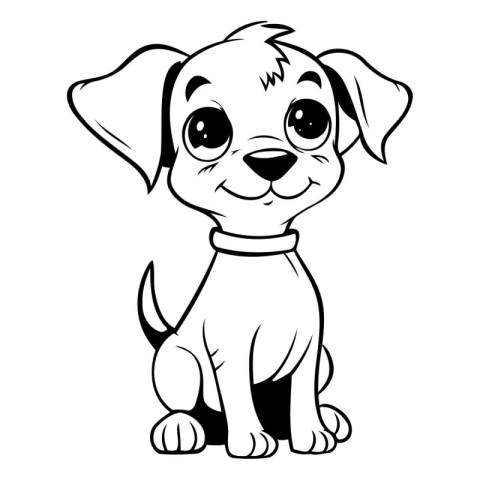 Black and White Cartoon Illustration of Cute Little Puppy Animal