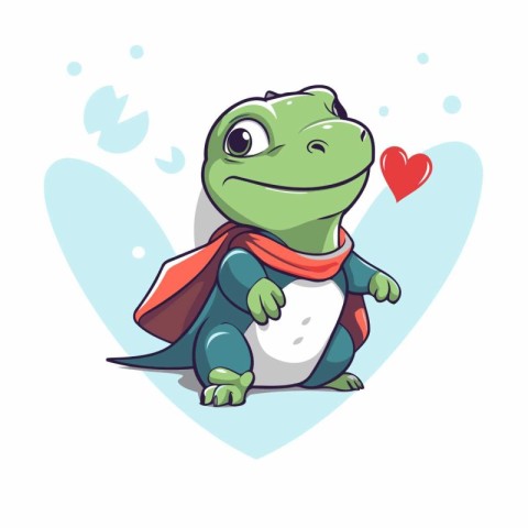 Cute crocodile with a red cape and a heart. Vector illustration.