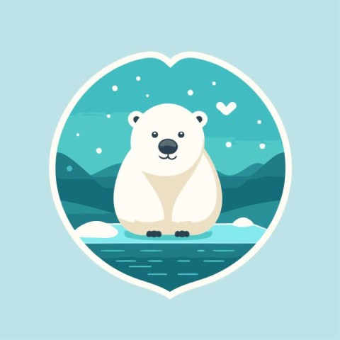 Cute polar bear on the ice. Vector illustration in flat style