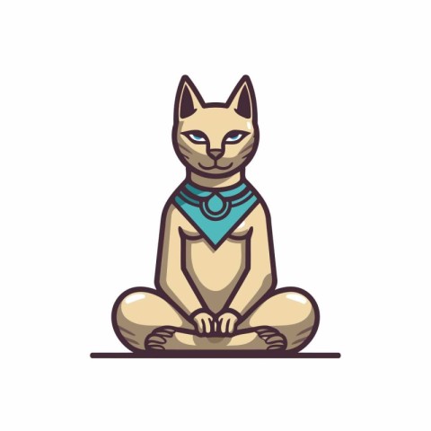 Cat sitting in lotus position and meditating. Vector illustratio