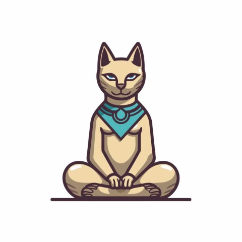 Cat sitting in lotus position and meditating. Vector illustratio