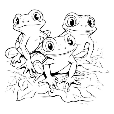 Frogs - Black and white vector illustration for coloring book.