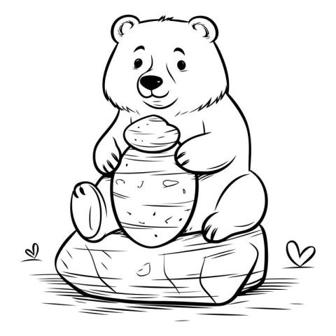 Black and White Cartoon Illustration of Cute Polar Bear Animal C