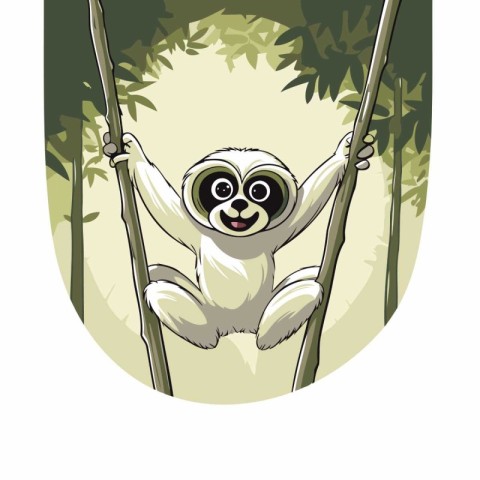 Cute sloth hanging on the branch. Vector cartoon illustration.