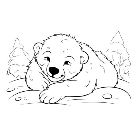 Cute cartoon polar bear. Vector illustration. Coloring book for