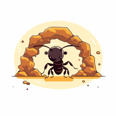 Ant in the cave. Ants in the hole. Vector illustration