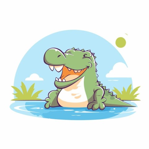 Cute crocodile in the water. Vector illustration in cartoon styl