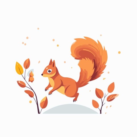 Cute squirrel with autumn leaves. Vector illustration in cartoon