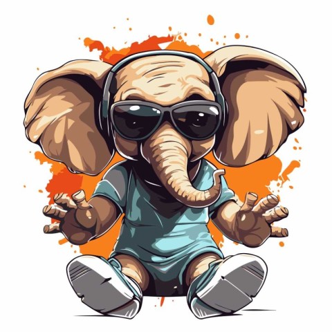 Vector illustration of an elephant wearing sunglasses and a T-sh