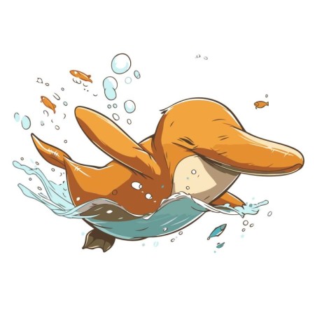 illustration of a dog swimming in the water with splashes.