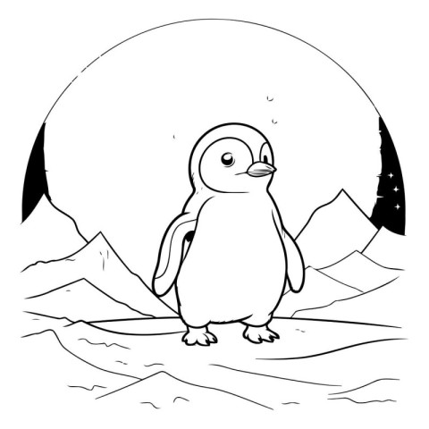 Black and White Cartoon Illustration of Cute Penguin Animal Char