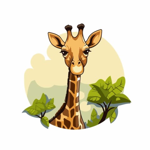 Giraffe with leaves. Cartoon style vector illustration isolated