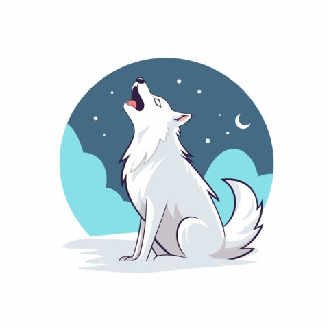 Vector illustration of a white wolf on a background of the night