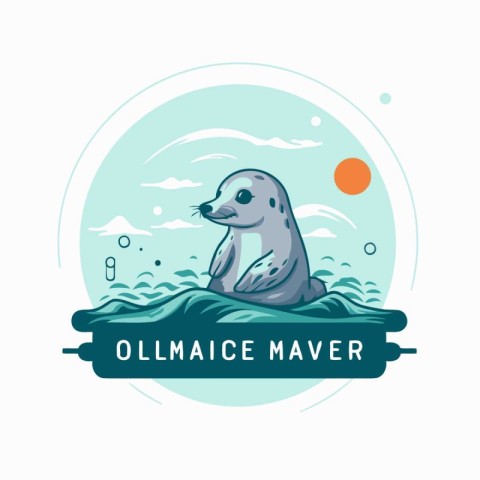 Cute seal in the sea. Vector illustration on white background.