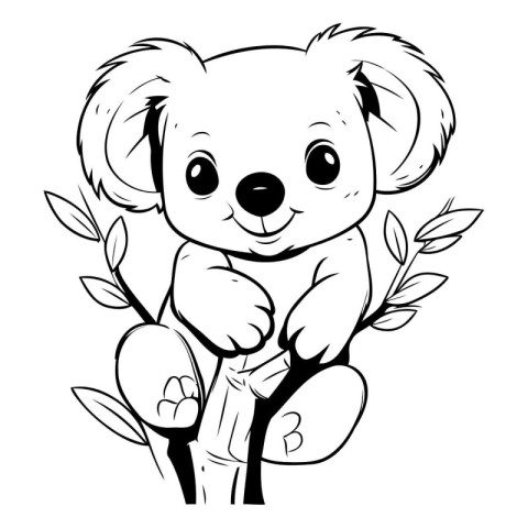 Cute koala holding a branch with leaves. Vector illustration.