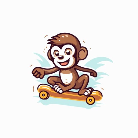 Monkey rides on a skateboard. Vector illustration in cartoon sty