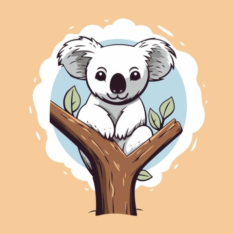 Cute koala on the tree. Vector illustration. Cartoon style.