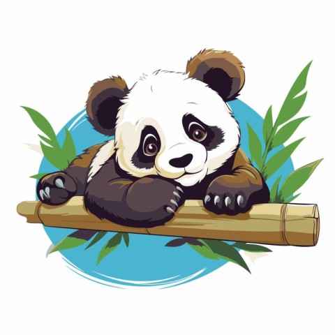 Cute panda sitting on bamboo branch. Vector cartoon illustration