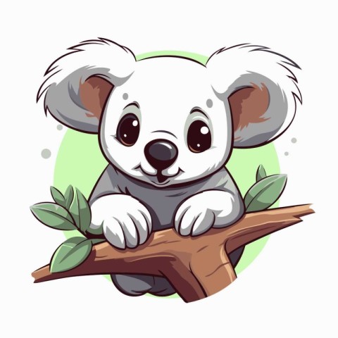 Cute koala sitting on a tree branch. Vector illustration.