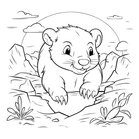 Illustration of a Cute Beaver Animal Coloring Book Page