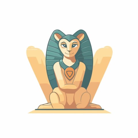 Egyptian lion sitting on the ground. Vector illustration in cart