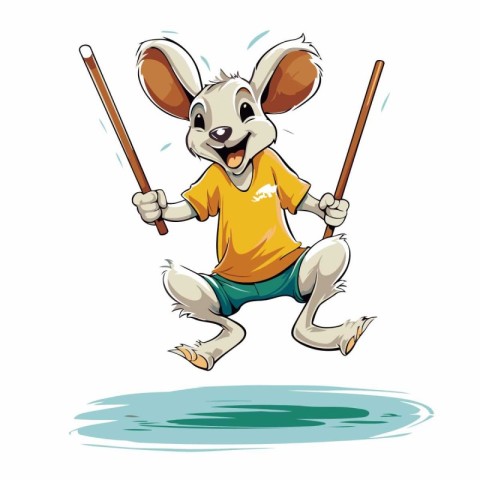 Cute cartoon koala in yellow t-shirt jumping with sticks