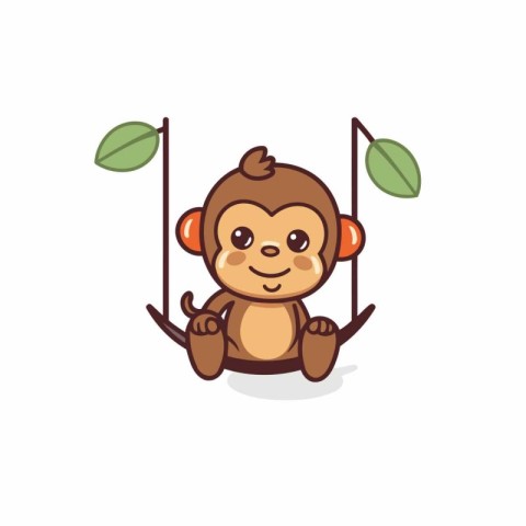 Cute monkey sitting on swing. Vector illustration in cartoon sty