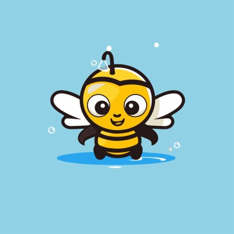 Cute cartoon bee. Vector illustration. isolated on blue backgrou