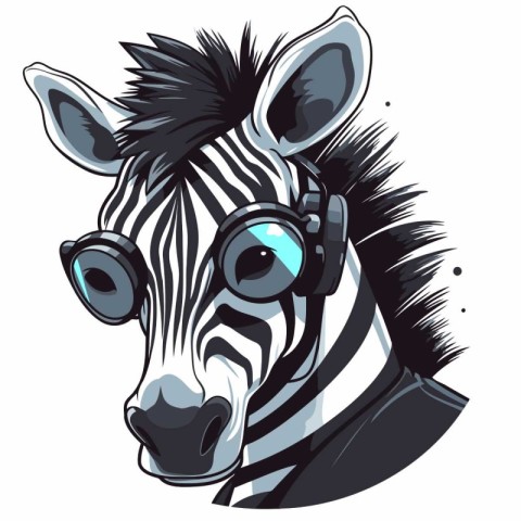 Zebra head with headphones. Vector illustration of a zebra.