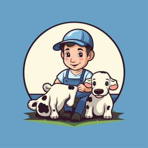 Cute cartoon boy with a dog. Vector illustration in a flat style