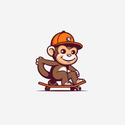 Monkey in a helmet rides a skateboard. Vector illustration.