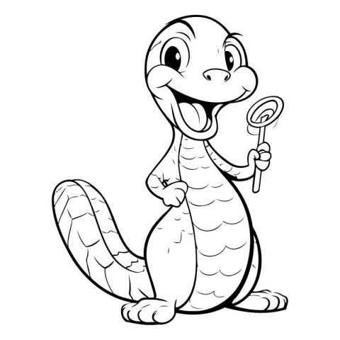 Illustration of a Cute Little Snake Cartoon Character Coloring B