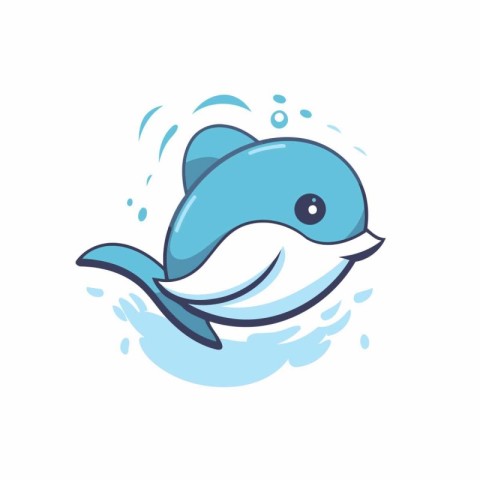 Cute cartoon dolphin. Vector illustration isolated on a white ba